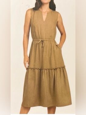 Lands' End Sleeveless Tiered Maxi Dress in Camel